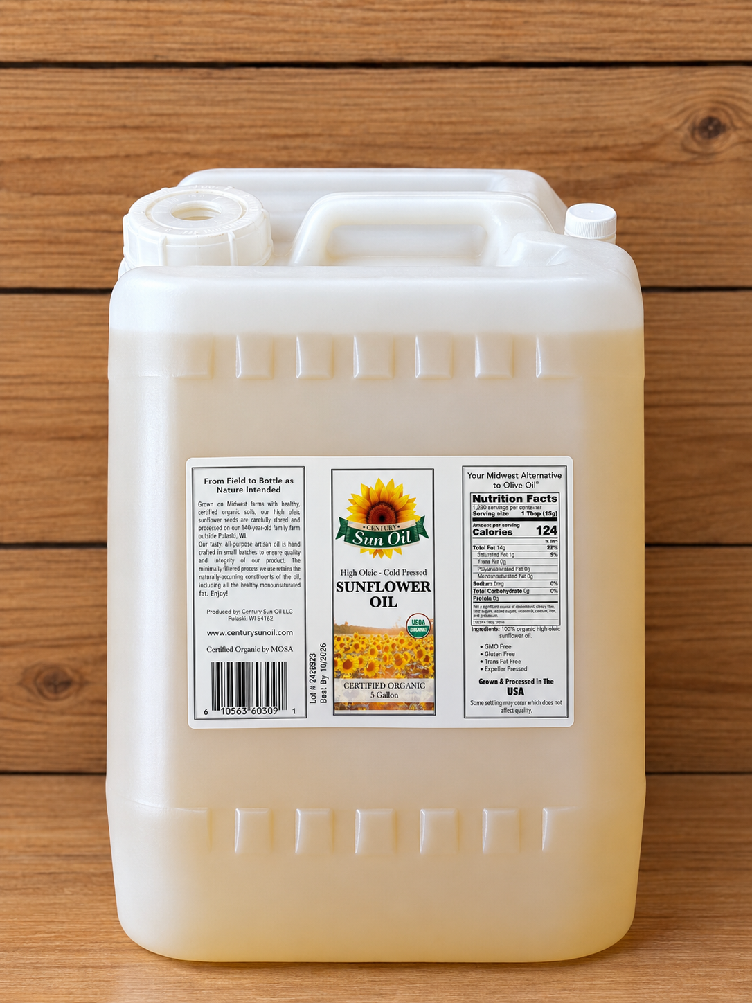 5 Gallon Organic High Oleic Sunflower Oil